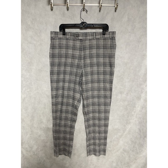 Bar III Pants Men 36X32 Gray Tartan Plaid Linen Slim Academia‎ Dress Casual Luxe - Picture 1 of 9